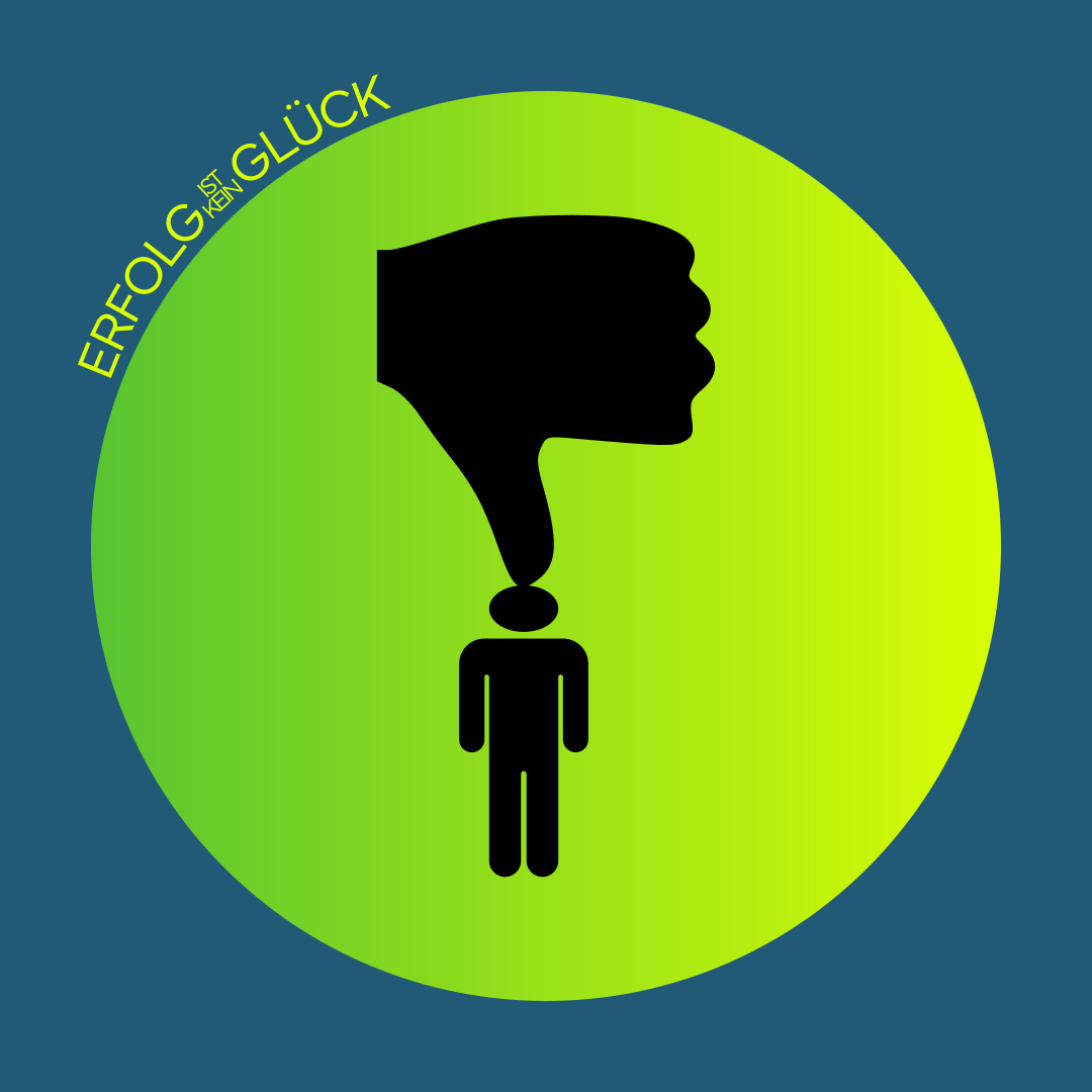 Ein großer schwarzer Daumen drückt von oben eine kleine Person nach unten und symbolisiert Abwertung.