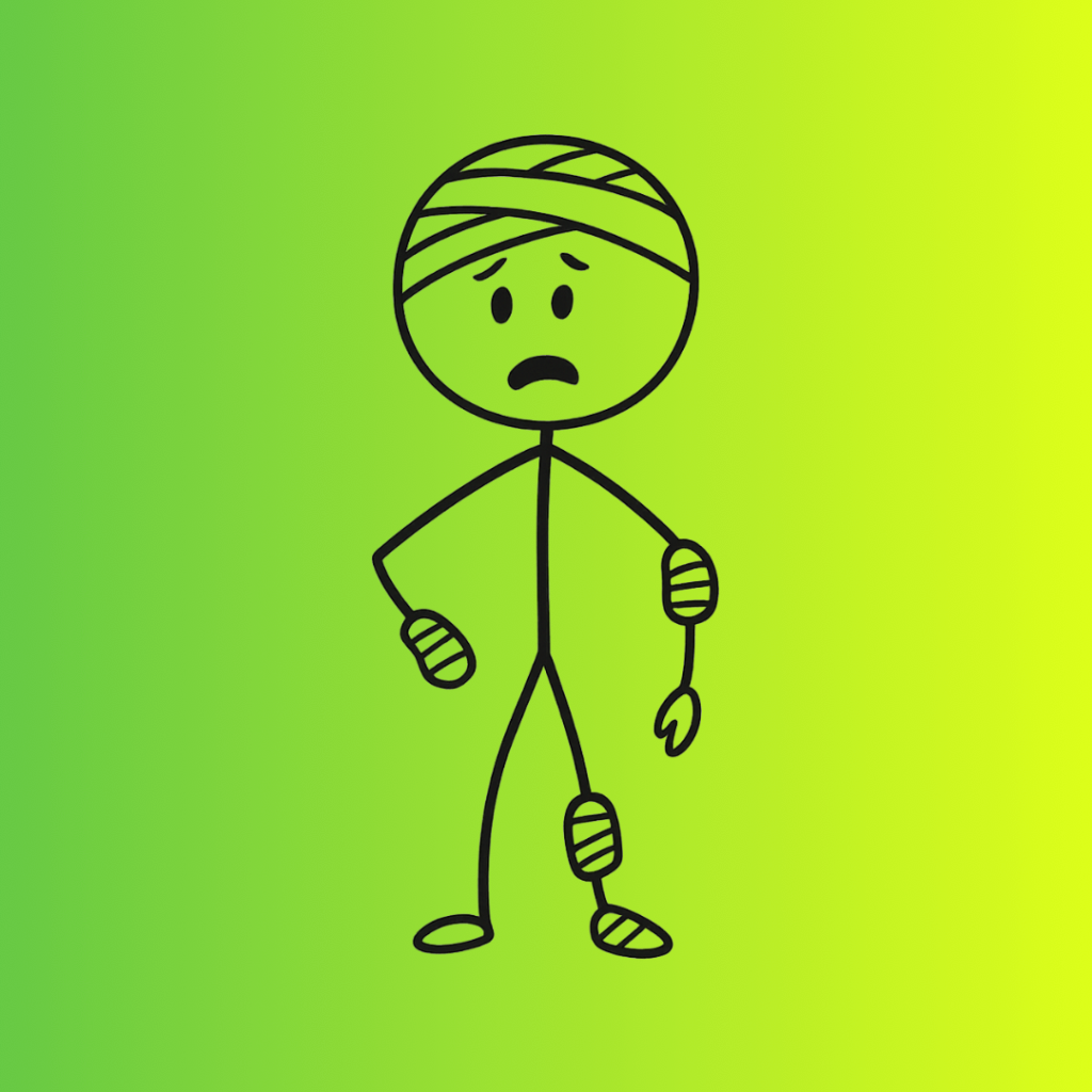 Ein Strichmännchen, das offensichtlich angeschlagen wirkt und Folgen von großer Überlastung zeigt.