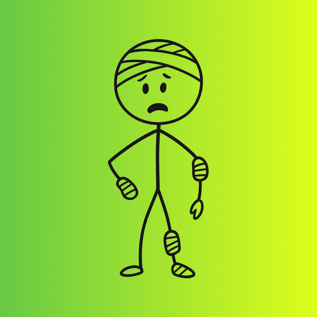 Ein Strichmännchen, das offensichtlich angeschlagen wirkt und Folgen von großer Überlastung zeigt.